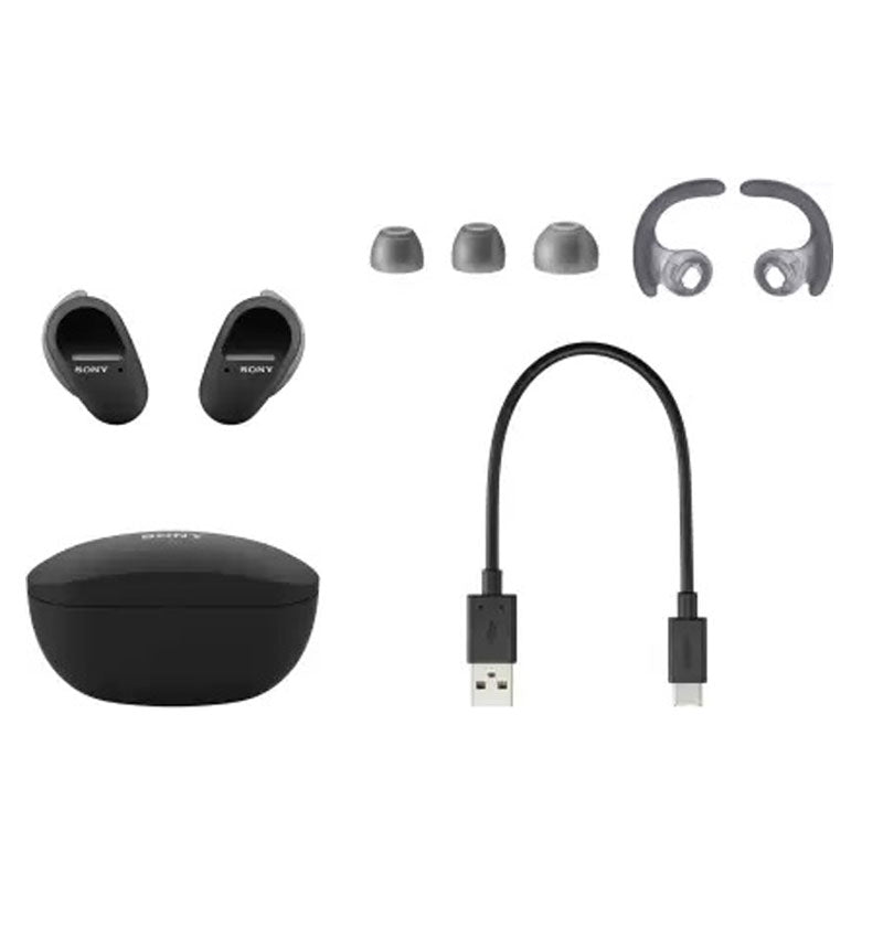Sony WF-SP800N With 26 Hours Battery Life Active noise cancellation enabled Bluetooth Headset  (Black, True Wireless)