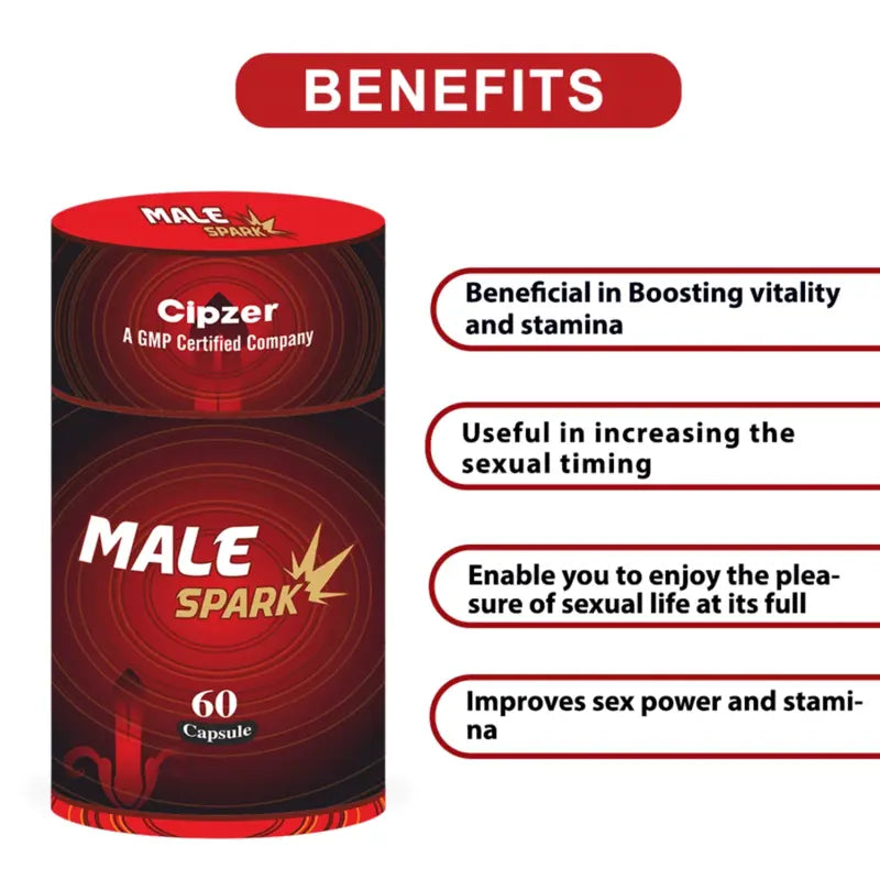 Cipzer Male Spark - Made with natural extracts for Strength and Vitality - 60 Veg Capsules (Pack of 1)