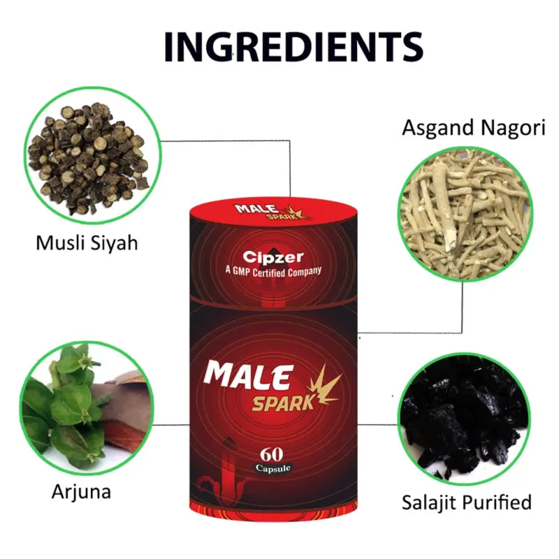 Cipzer Male Spark - Made with natural extracts for Strength and Vitality - 60 Veg Capsules (Pack of 1)