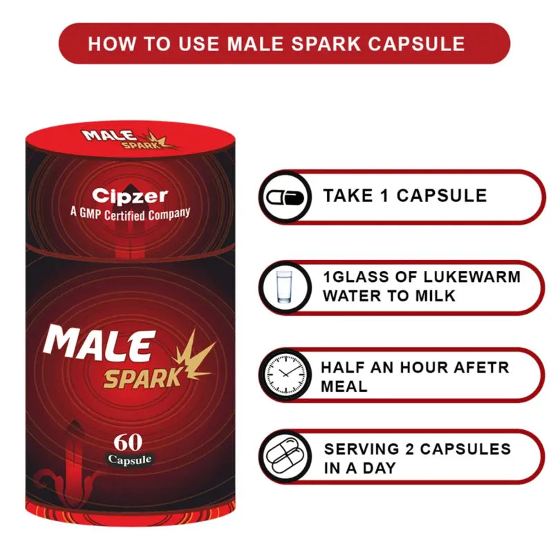 Cipzer Male Spark - Made with natural extracts for Strength and Vitality - 60 Veg Capsules (Pack of 1)