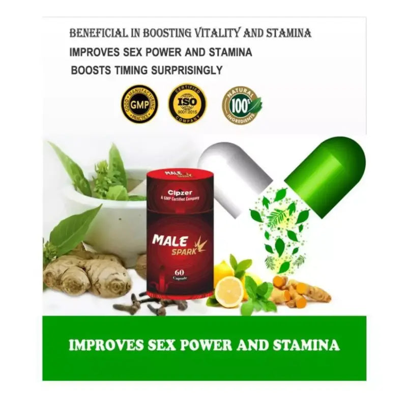 Cipzer Male Spark - Made with natural extracts for Strength and Vitality - 60 Veg Capsules (Pack of 1)