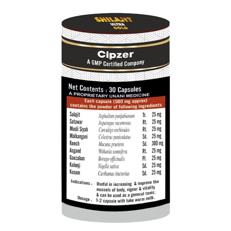 Cipzer Shilajit Ultra Gold Capsule for Inner Strength & Vitality, Stamina & Natural Immunity - 30 Veg Capsules (Pack of 1)